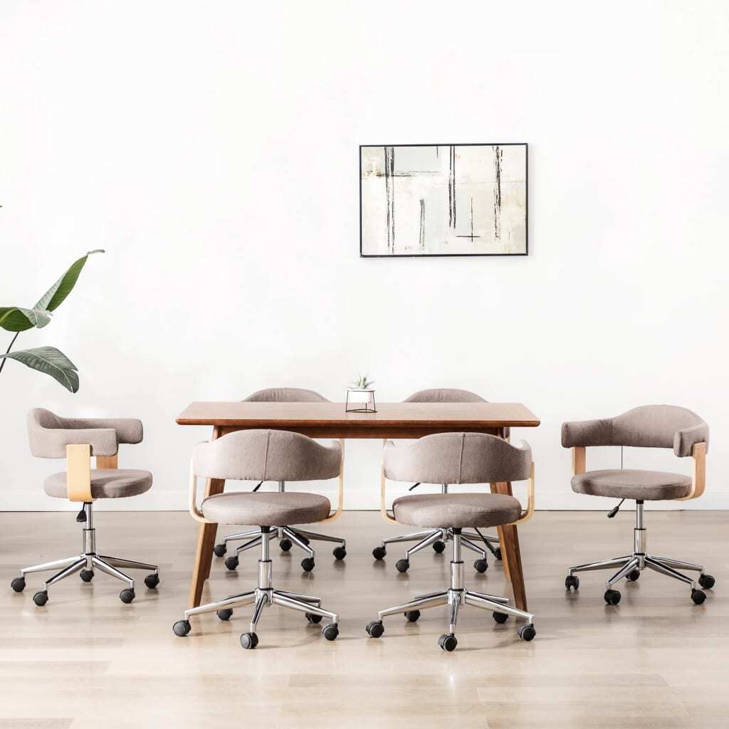 Design Möbel Drehbare Esszimmerstühle 6er Set Taupe Bugholz und Stoff - 2024 Neu