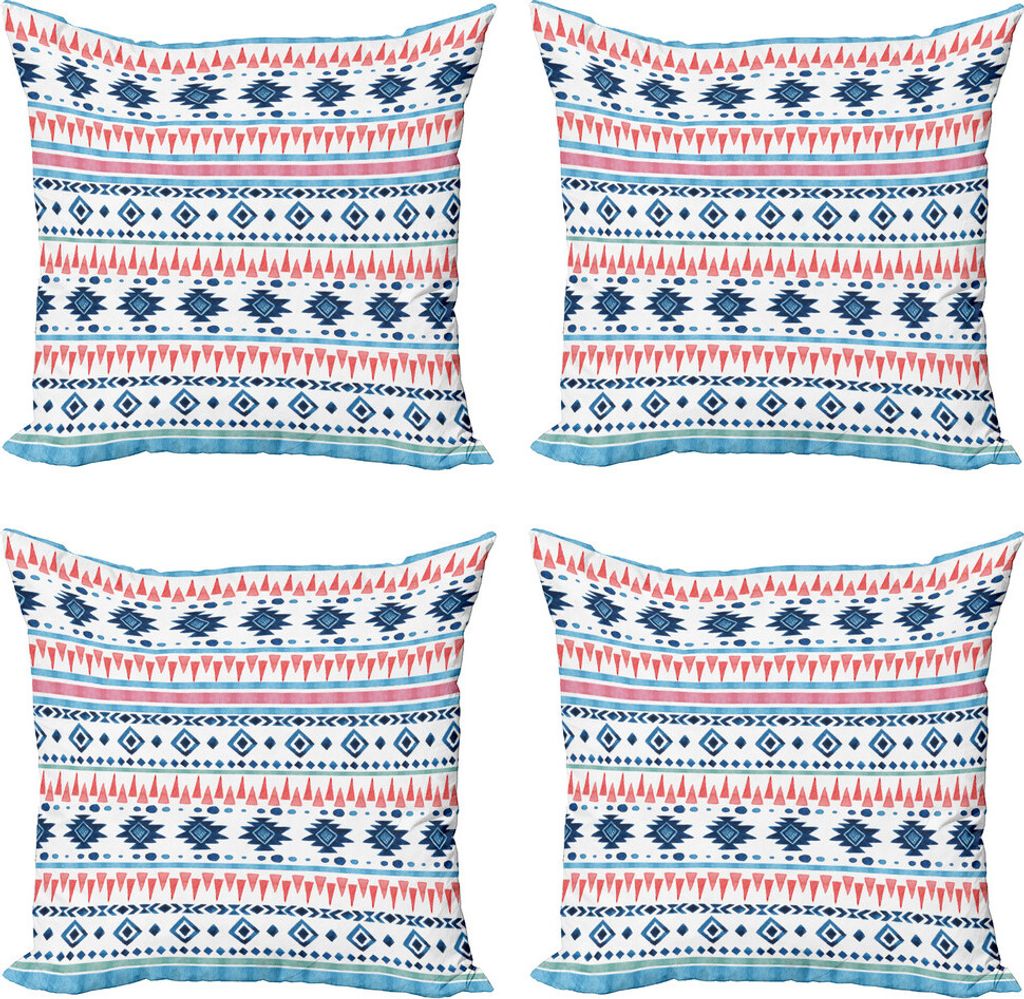 ABAKUHAUS Ikat Kissenbezug Set (4 Stück), Aquarell-Art-Kunst-Formen, Moderner Doppelseitiger Digitaldruck, 45 cm x 45 cm, Dark Sky Blue Coral