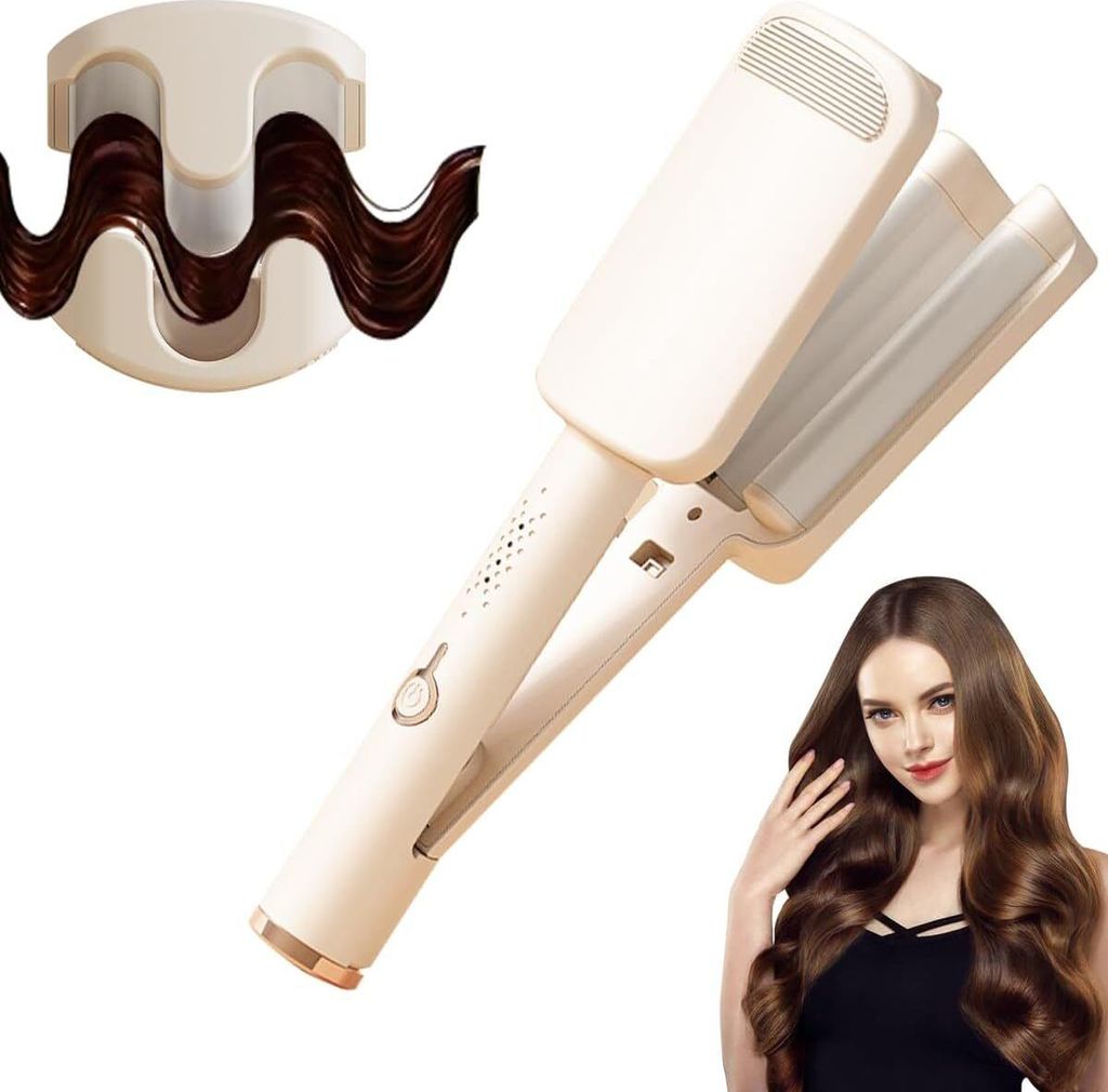 32mm Welleneisen, 3-fach Barrel Lockenstab für Beach Waves, einstellbare Temperatur und Hitzeschutz