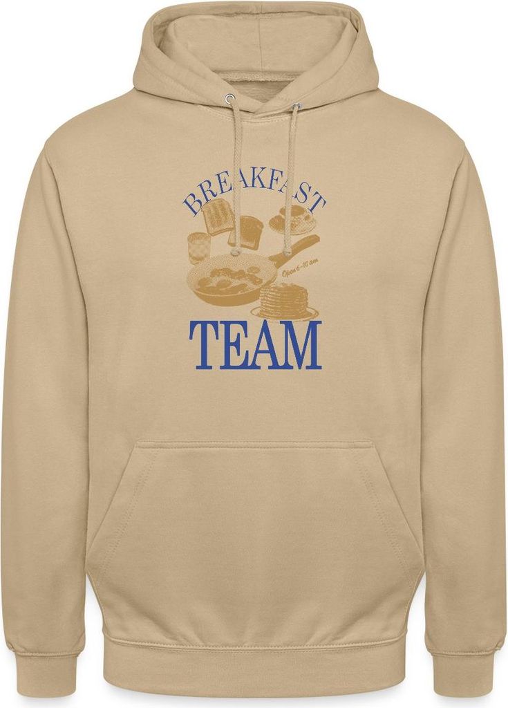 Spreadshirt Breakfast Team – Retro Frühstücks-Motiv Uni Hoodie, 3XL, Beige