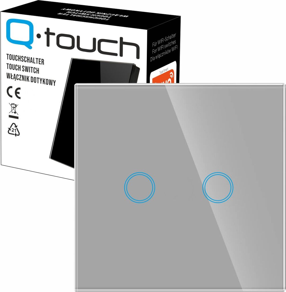 Glas Touch Lichtschalter Wandschalter 2-Fach Schalter LED silber