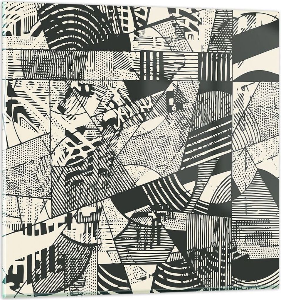 Bilder auf glas - Einteilig - Abstraktion Vintage Schwarz - 60x60cm - Glasbilder - Wandbilder - Bilder - Wanddekoration aus Glas - Glas Bilder - Wa...