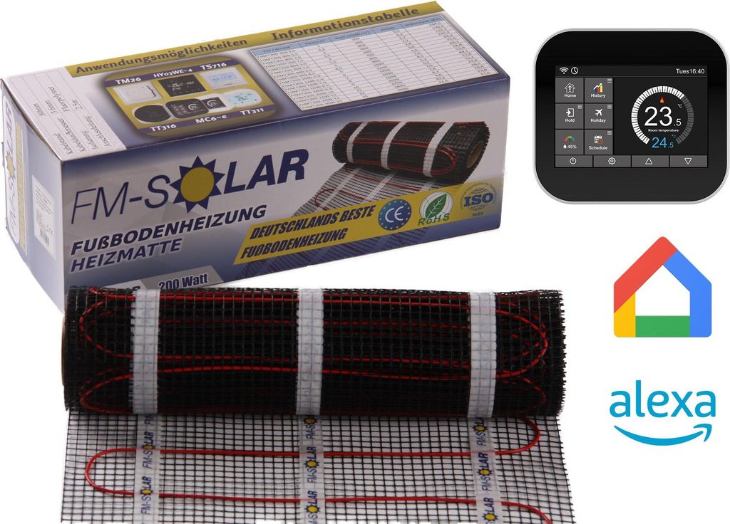 1m² bis 15m² Elektrische Fußbodenheizung set 200W/m² Elektro Bodenheizung TWiIN