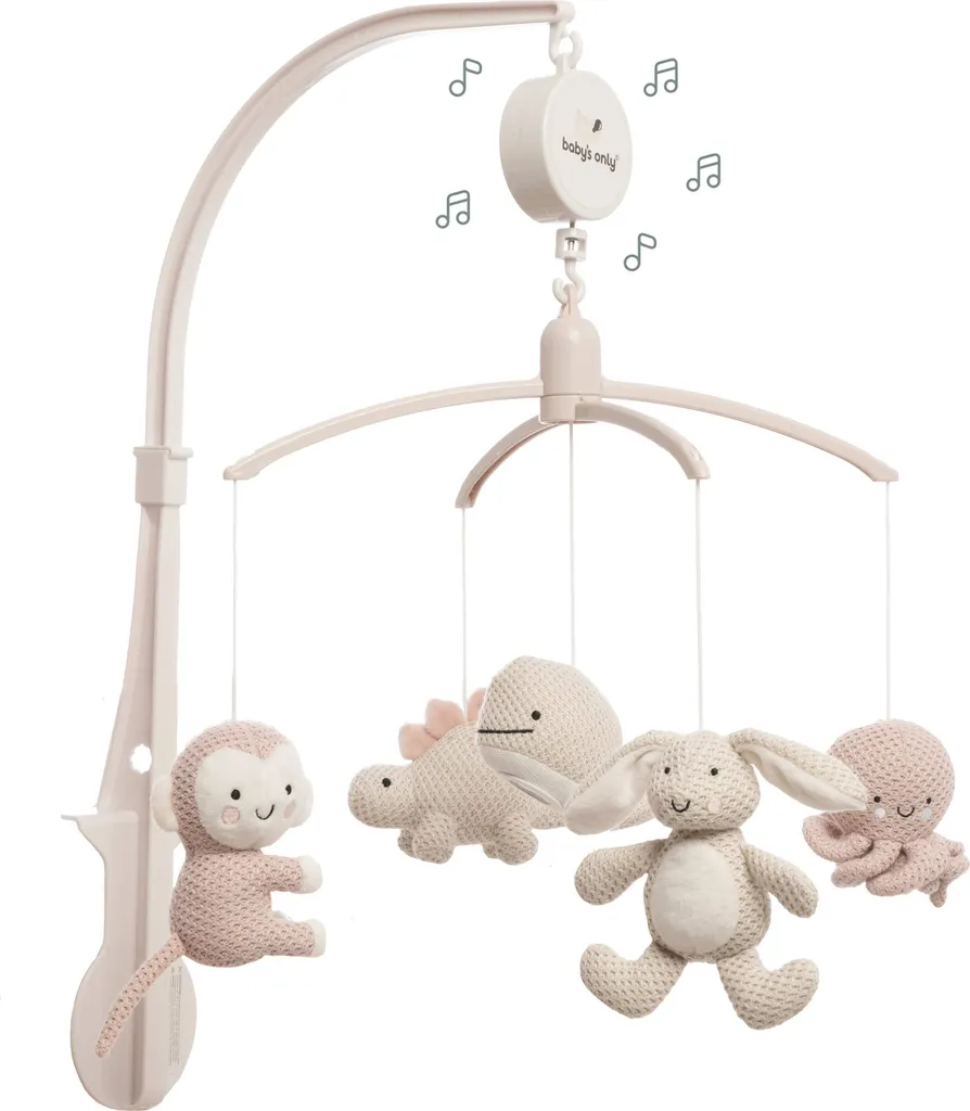 Mobile musical apaisant pour bébé Baby's Only Animaux Rose et Lin 0+