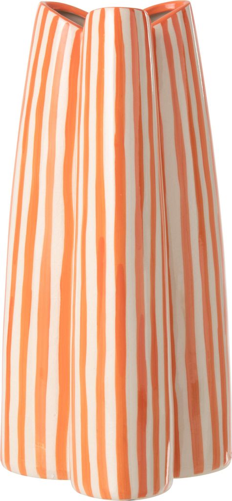 J-Line Vase Gestreift Keramik Gebrochenes Weiß/Orange Large