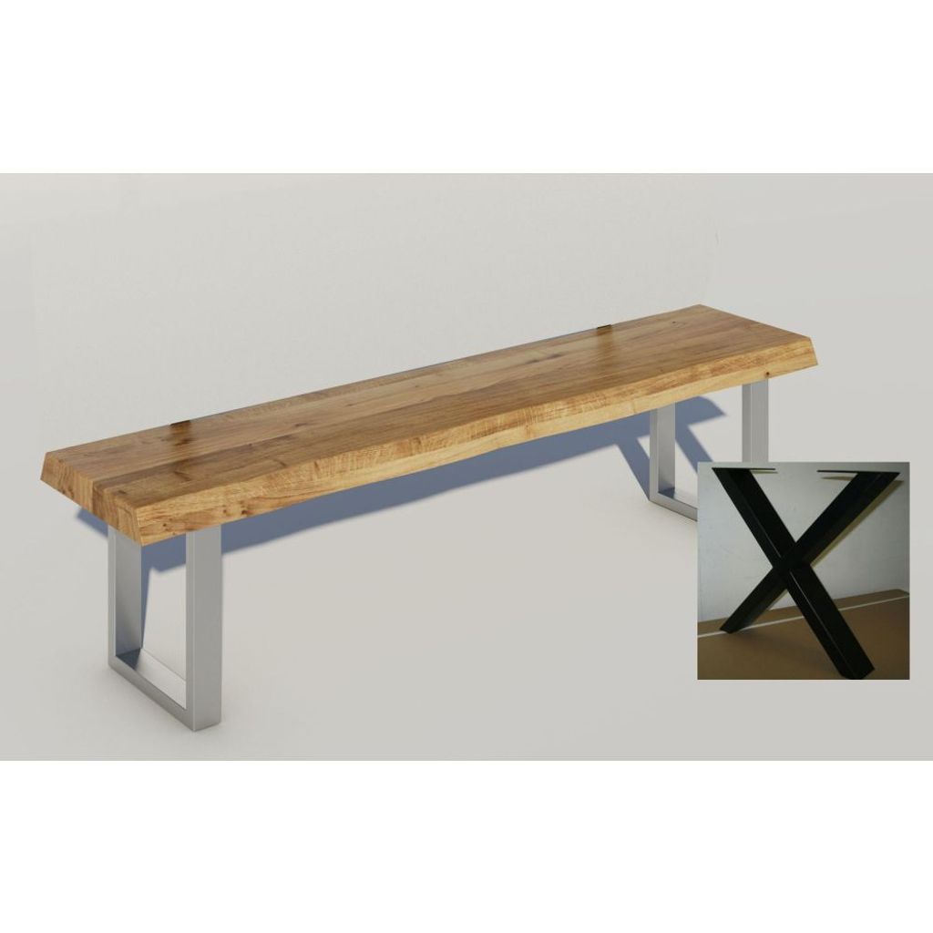 Bank Baumkantenbank 180 cm Eiche massiv X-Gestell Schwarz