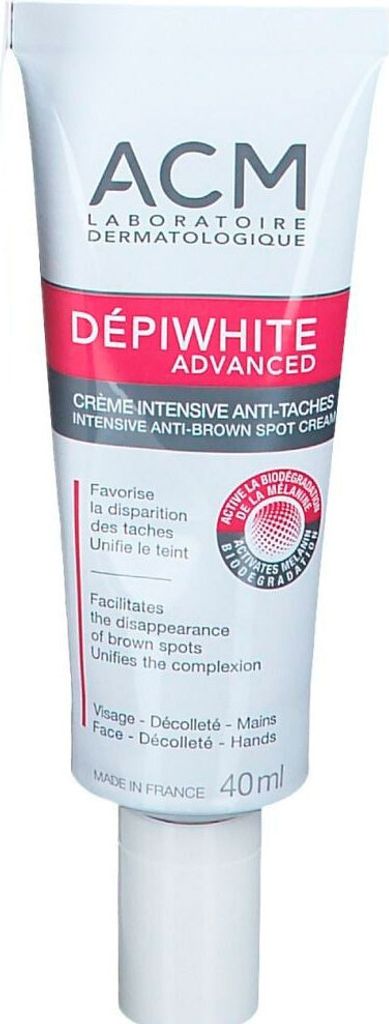 A product shot of a tube of ACM DEPIWHITE ADVANCED cream.