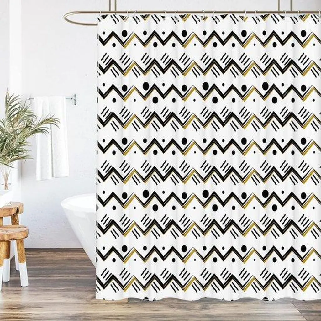 Rideau de douche textile imperméable noir et or pour baignoire 183x183