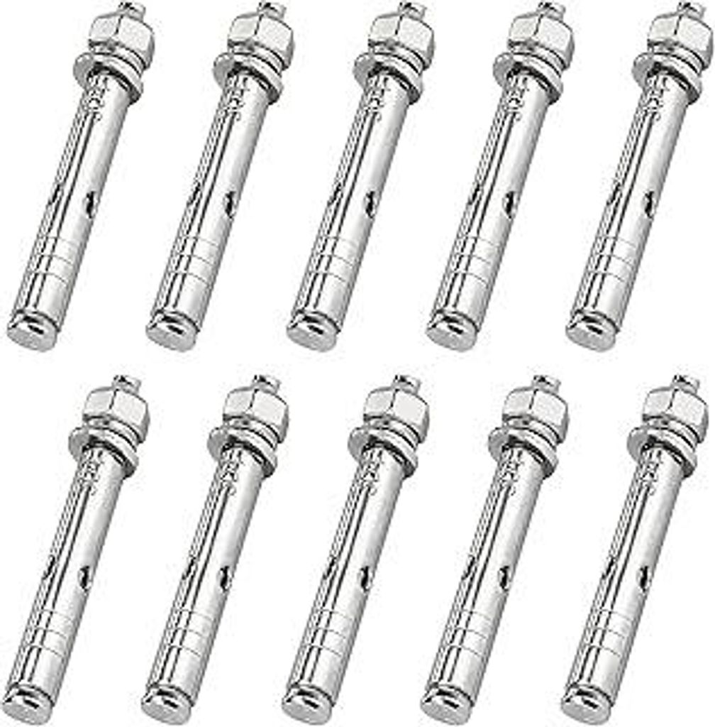 10 Stück Dehnschrauben, Sechskantmutter, Dehnhülse, Ankerbolzen, robuste Befestigungsanker, Edelstahlanker, Dehnbolzen, Muttern (M8 x 80 mm)