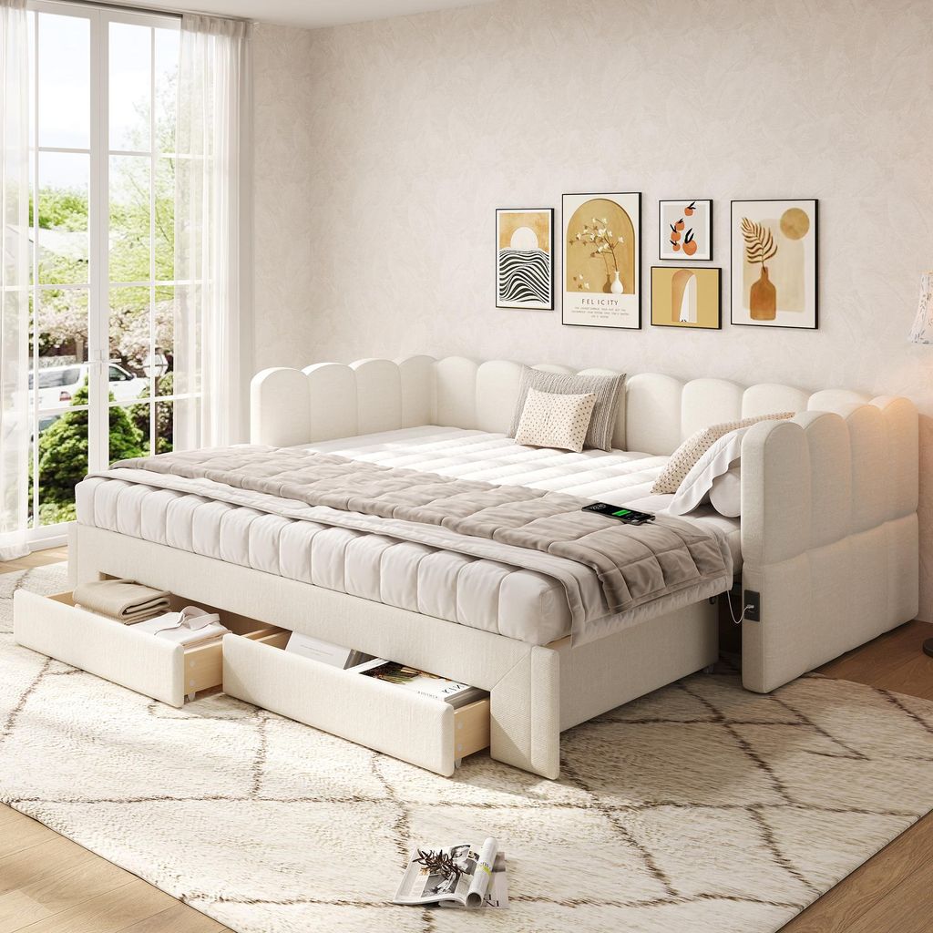 Flieks Polsterbett 90x200cm mit Ausziehbett, Schlafsofa Produktbild 