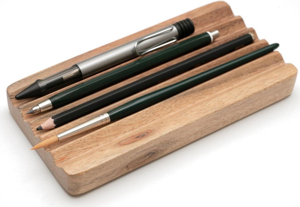 Plogis plumier en acacia - pot à crayons artisanal 18×9 cm Image du produit 