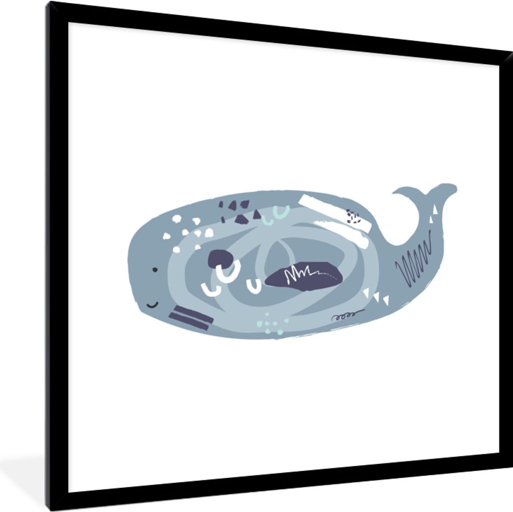 MuchoWow MuchoWow Gerahmtes Poster Wal - Grau - Pastell 40x40 cm - Poster mit zchwarzem Bilderrahmen - Mit Rahmen - Wanddekoration Schlafzimmer
