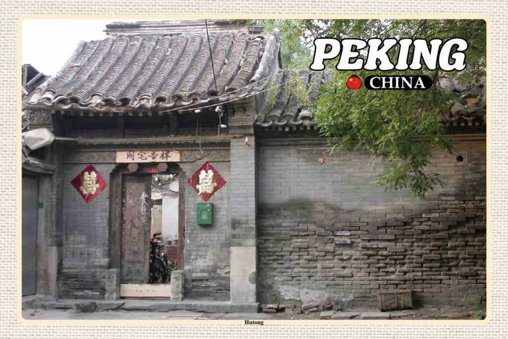 vianmo Holzschild 20x30 cm Peking China Hutong Bildmotiv Reisemotiv Straße Stadt