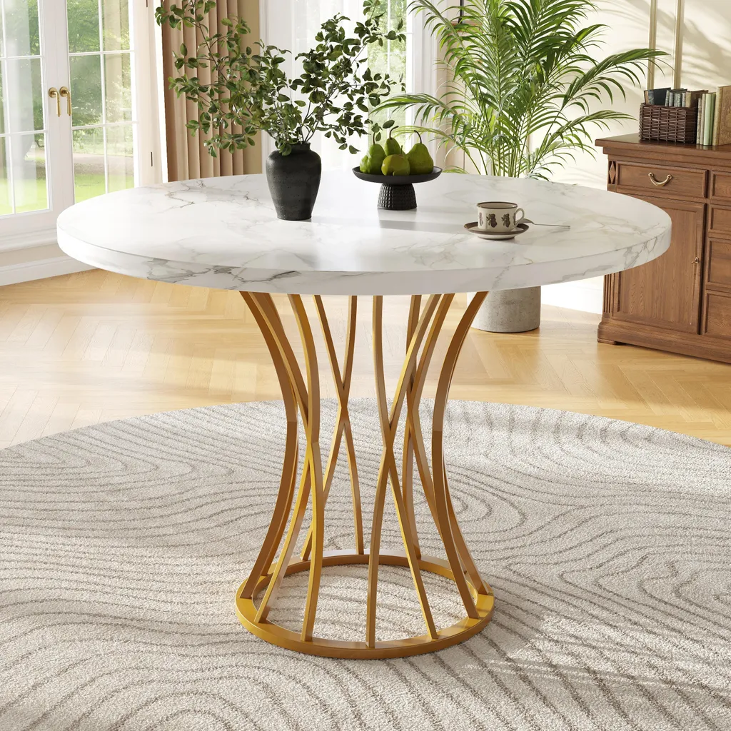 Table à manger design moderne structure dorée robuste en MDF et métal - 2