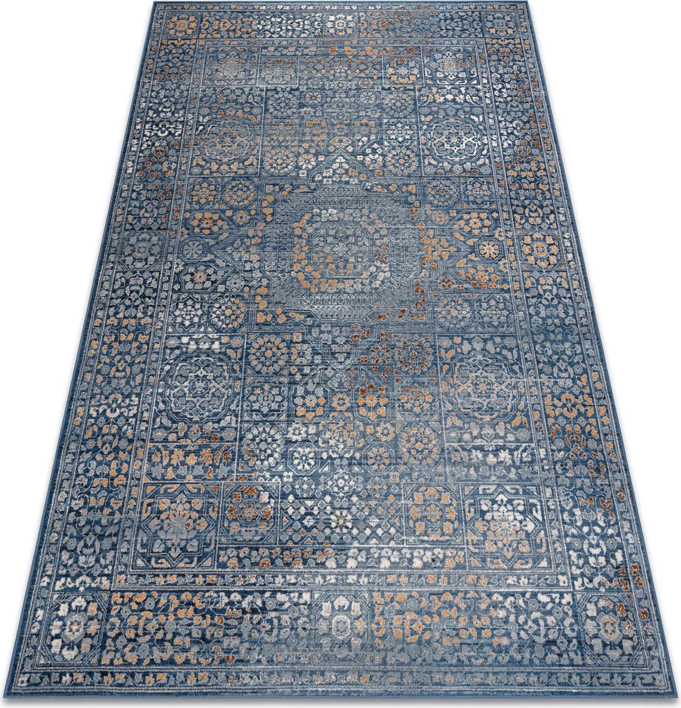 Tapis de décoration 80x150 cm en laine pour salon ou chambre vintage bleu
