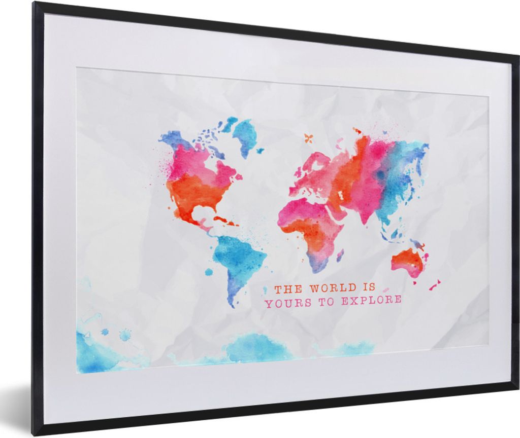 MuchoWow Gerahmtes Poster Karte - Welt - Sprichwörter 60x40 cm - Poster mit Schwarzem Bilderrahmen Wandposter Rahmen Foto Bilder - Schlafzimmer ...