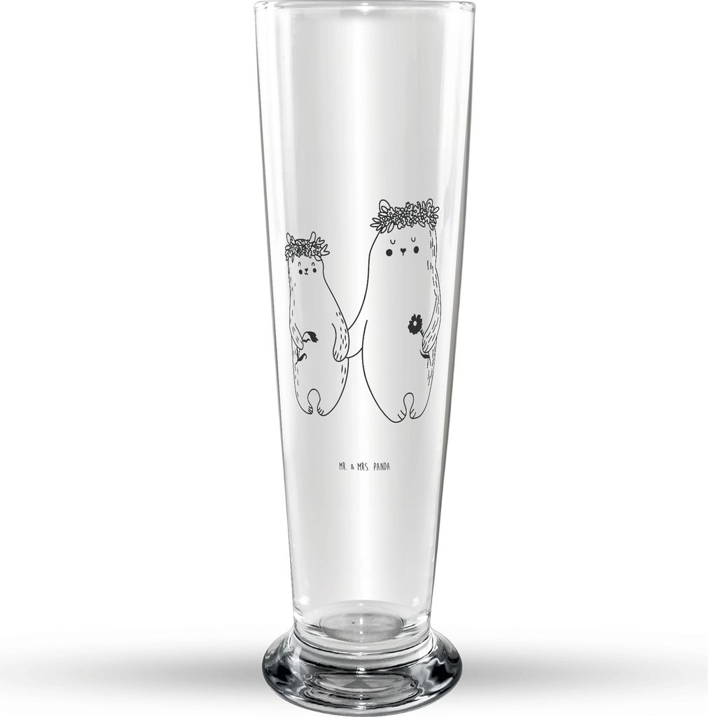 Mr. & Mrs. Panda Bierglas Bären mit Blumenkranz - Transparent - Geschenk, Bier Glas, Mama, Trinkglas, Family, Lieblingsmensch, Muttertag, Glasbech...