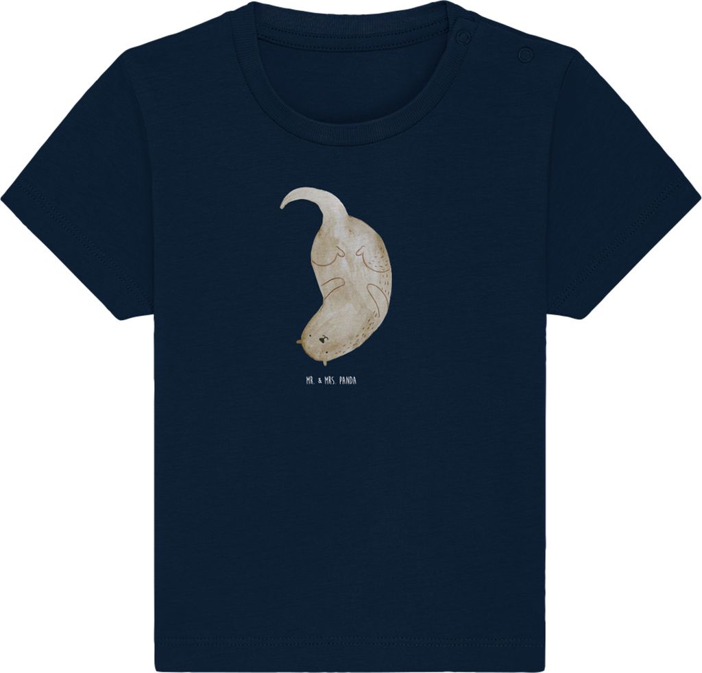 Mr. & Mrs. Panda Organic Baby Shirt Otter Kopfüber 0. - 6. Monat - French Navy - Geschenk, Oberteil, Seeotter See, T-Shirt, Kleinkind, Babyshirt, ...