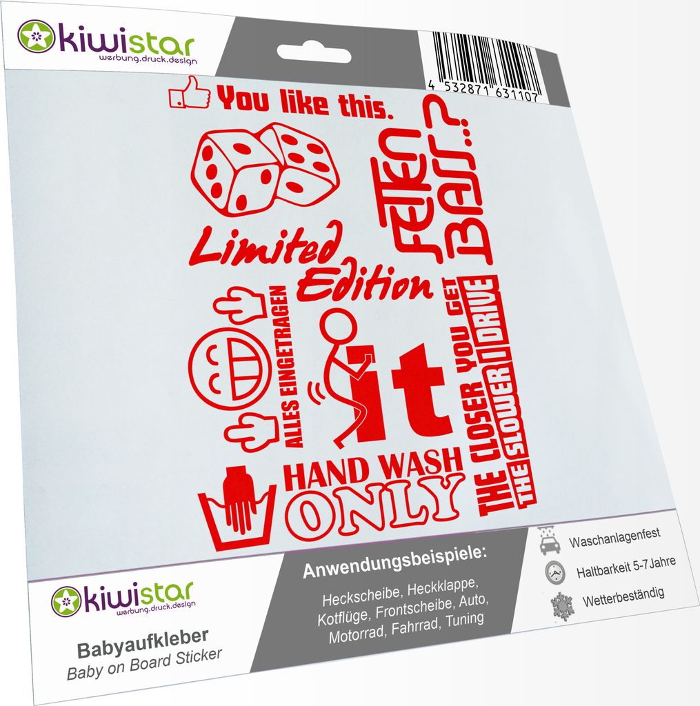 Sticker Bomb Set 08-40x30 cm DIN3 - rot - You like this, Würfel, Fetten Bass, Limitet Edition, Alles eingetragen
