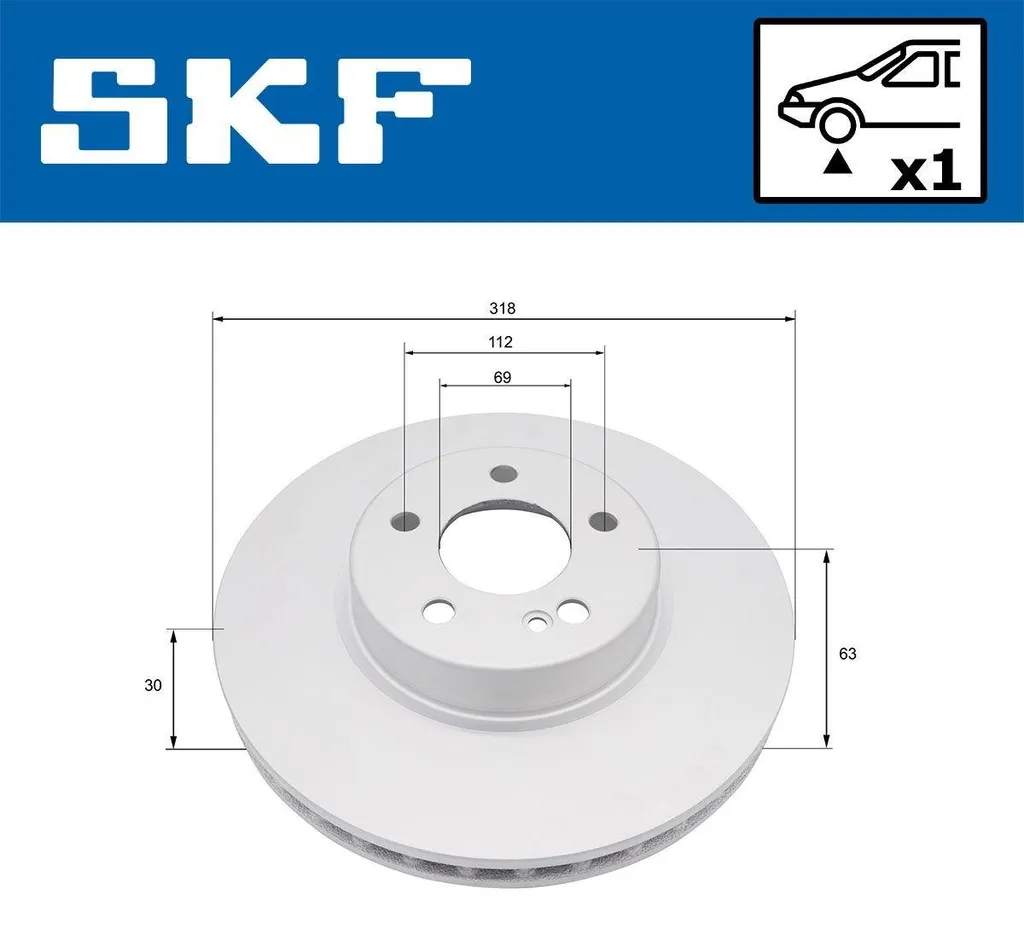 Disque de frein avant SKF VKBD 81374 V1 pour Mercedes Classe C S205 318mm
