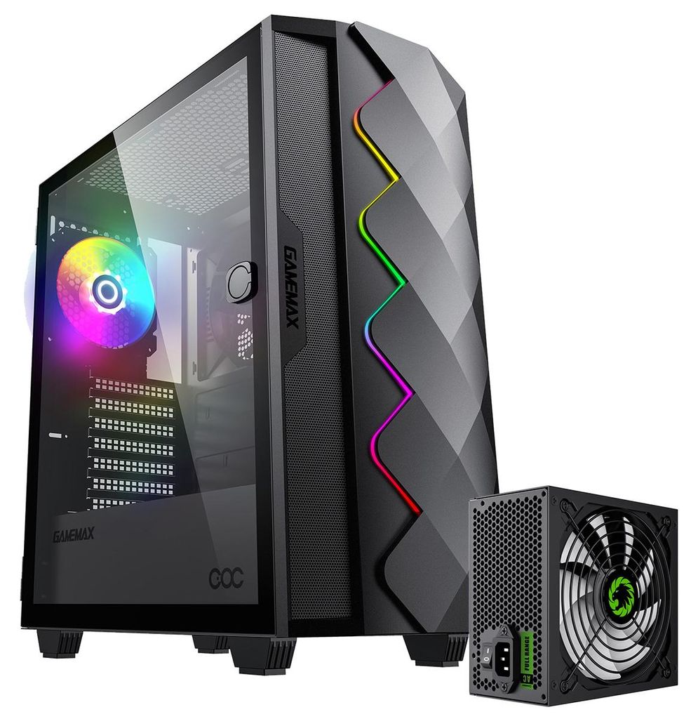 GAMEMAX Gaming-Gehäuse Diamond COC BK Midi-Tower schwarz 1x USB 3.0 + 1x USB 2.0, Audio + GP-750 Netzteil 750W 80+ Bronze