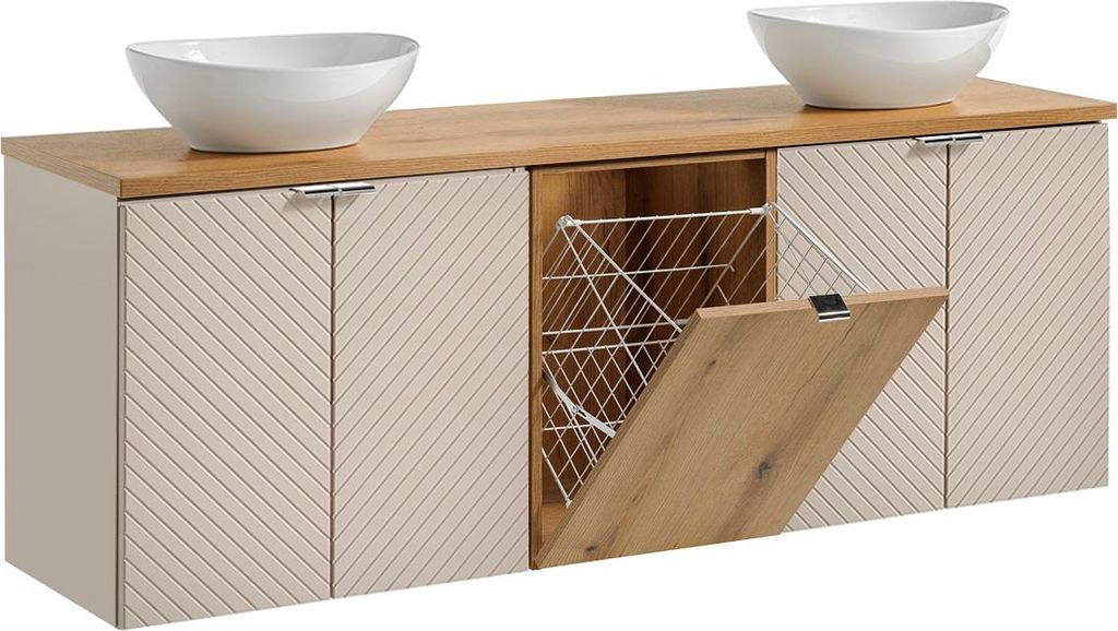 Doppelwaschtisch 160cm Manoa, Kaschmir - Holzoptik