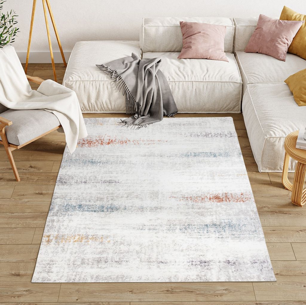 Teppich Wohnzimmer Schlafzimmer Modern Design Shaggy Hochflor Langflor Bunt Grau 120 x 170 cm