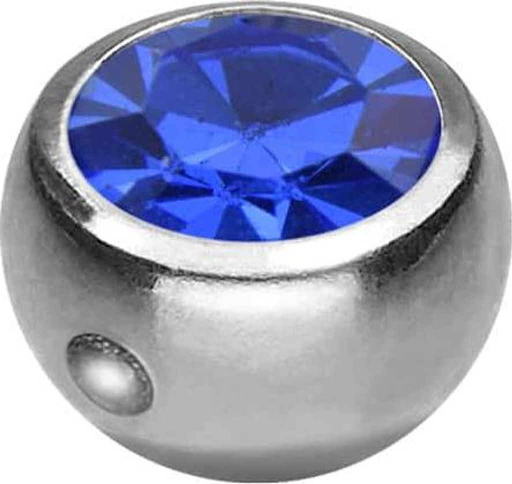 Piercing-Zubehör Chirurgenstahl Klemmkugel KRISTALL Farbe: Silber + Kristall: Capriblau Kugelgröße: 6mm