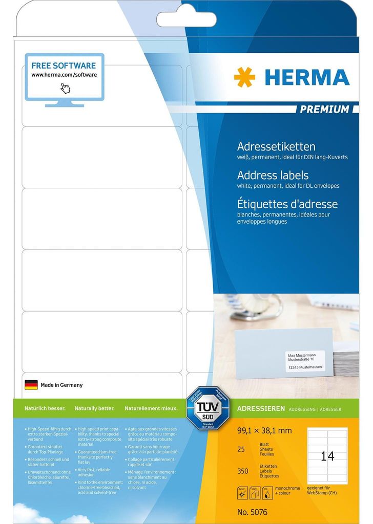 HERMA Universele etiketten, PREMIUM kwaliteit, 99,1 x 38,1 Productafbeelding 