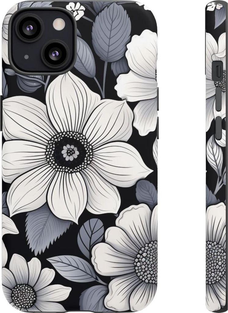 Schwarz-weißes Blumenmuster – Hülle Kompatibel mit iPhone 13