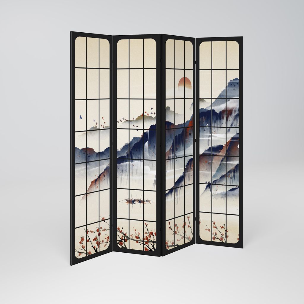 SpaceRebels Paravent Raumteiler - 4-teilig Raumtrenner, Druck 1-Seite - Raumtrenner - Trennwand Wohnung - Room Divider - Spanische Wand Deko Modern...