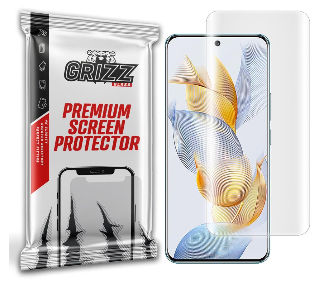 A product packaging for a screen protector next to a smartphone with a screen protector applied.