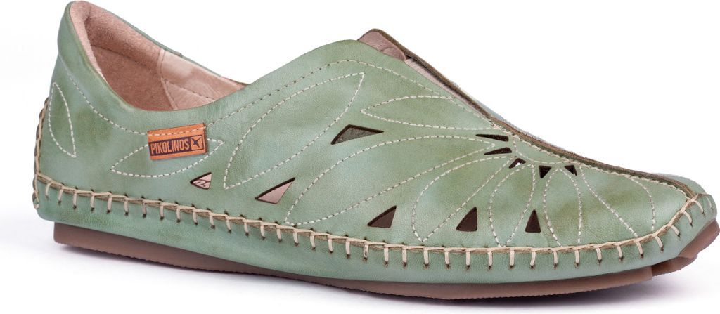 Pikolinos Damen Slipper aus Leder mit floralen Cut Outs Jerez 578-7399, Größe:38 EU, Farbe:Grün