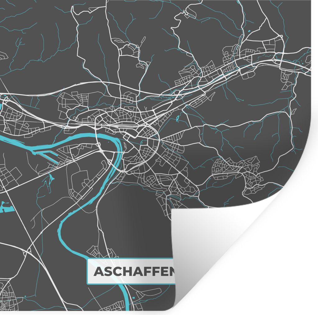 MuchoWow Wandtattoo Wandsticker Wandaufkleber Karte - Aschaffenburg - Blau - Stadtplan - Deutschland 50x50 cm Selbstklebend und Repositionierbar ...
