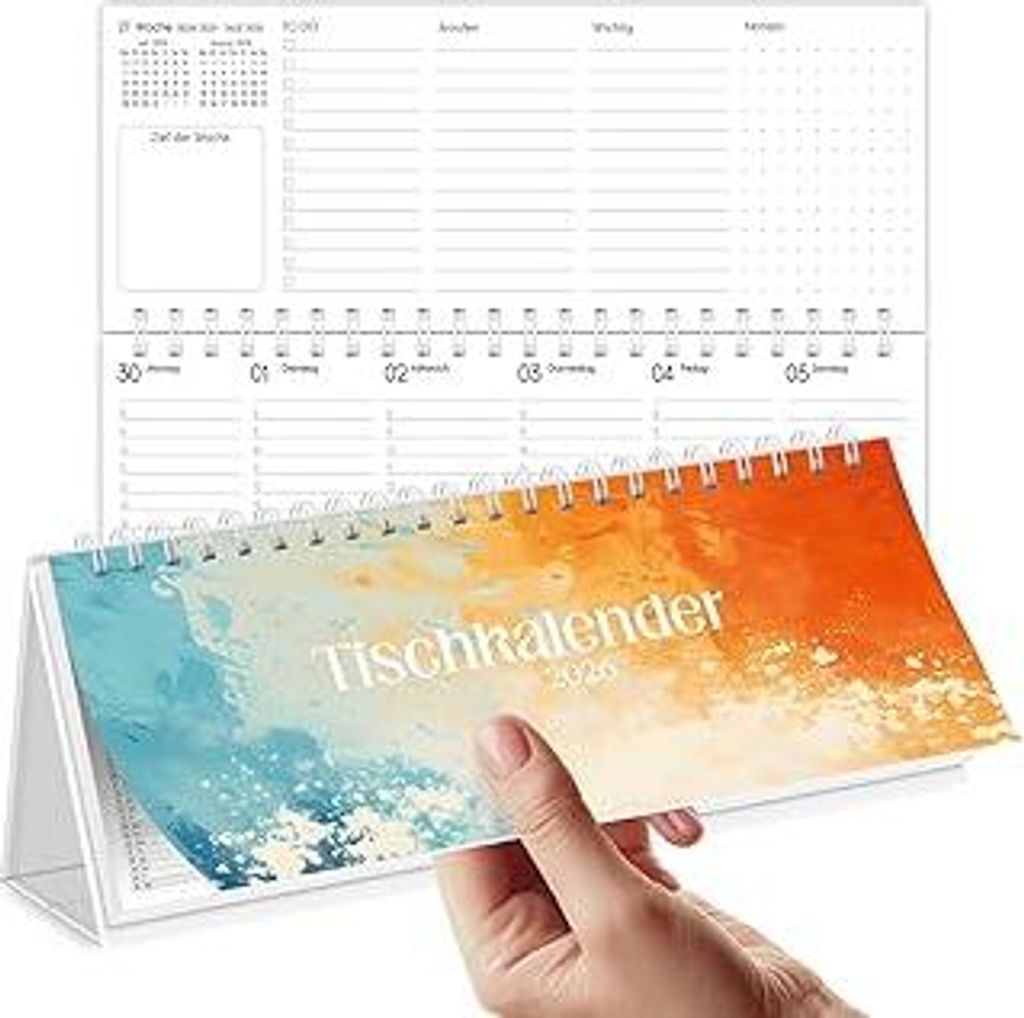 SKYDUE Tischkalender 2026 Quer, Kalender 2026 Tischkalender, Wochenkalender 2026, Stehkalender Mit 1 Woche 2 Seiten, Terminkalender 29,7 X 11,7 Cm(...