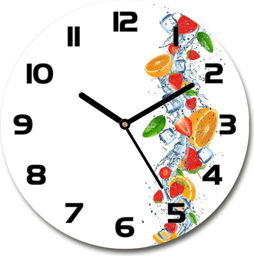 Wanduhr aus Glas 30fi Glasbild Glasuhr Gehärtetes Glas - schwarze-zeiger - Fruit with ice