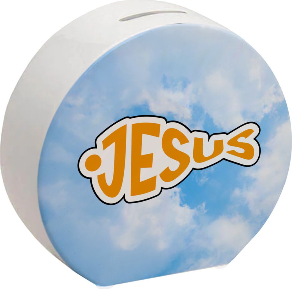 Jesus-Fisch Spardose für Gläubige mit Wolkenhimmel