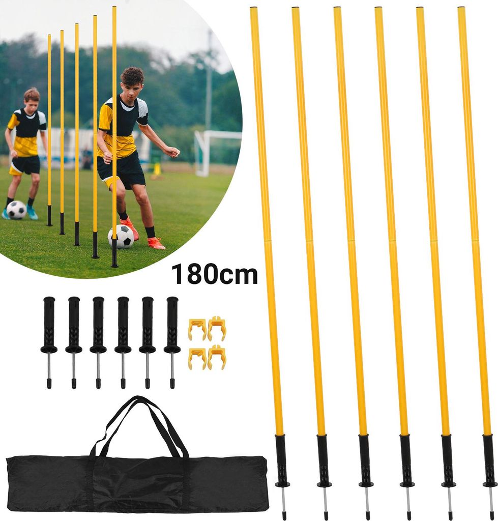 Jayseuw 6x Slalomstangen Fussball 1,8 m sprunghafte Agilität Stangen Agility Trainingsset Gelb
