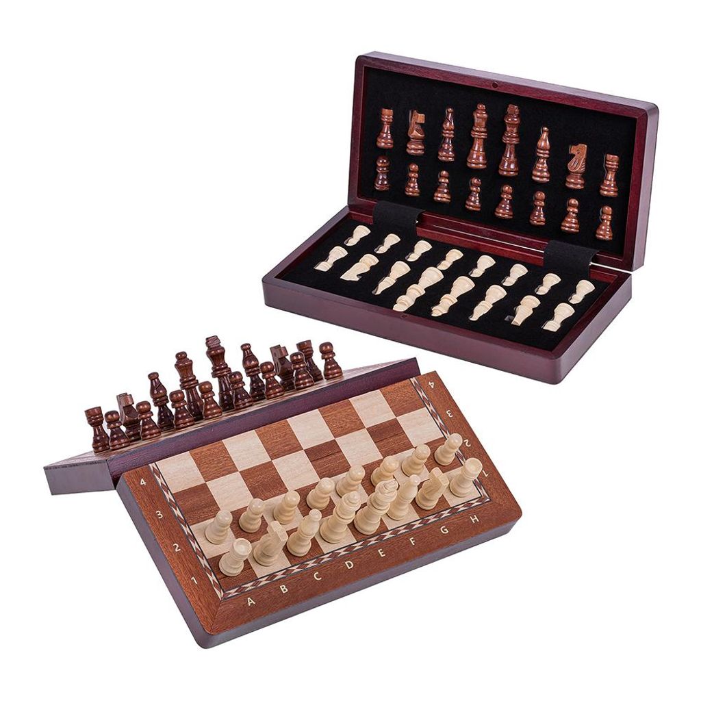 SQUARE - Schach Schachspiel - MAGNETISCHE 290 - Mahagoni - Schachfiguren & Schachbrett aus Holz