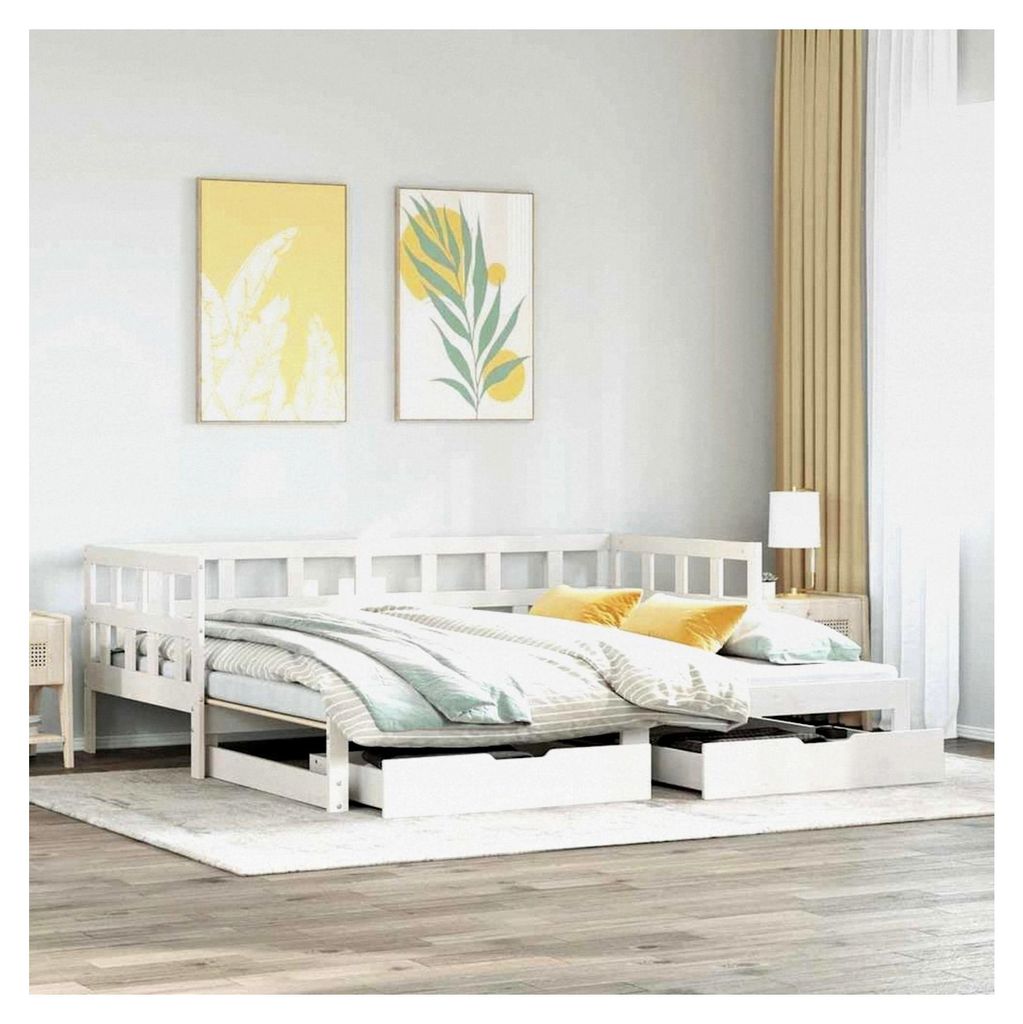 Tagesbett mit Ausziehbett und Schubladen, ohne Matratze, weiß, 90x200 cm