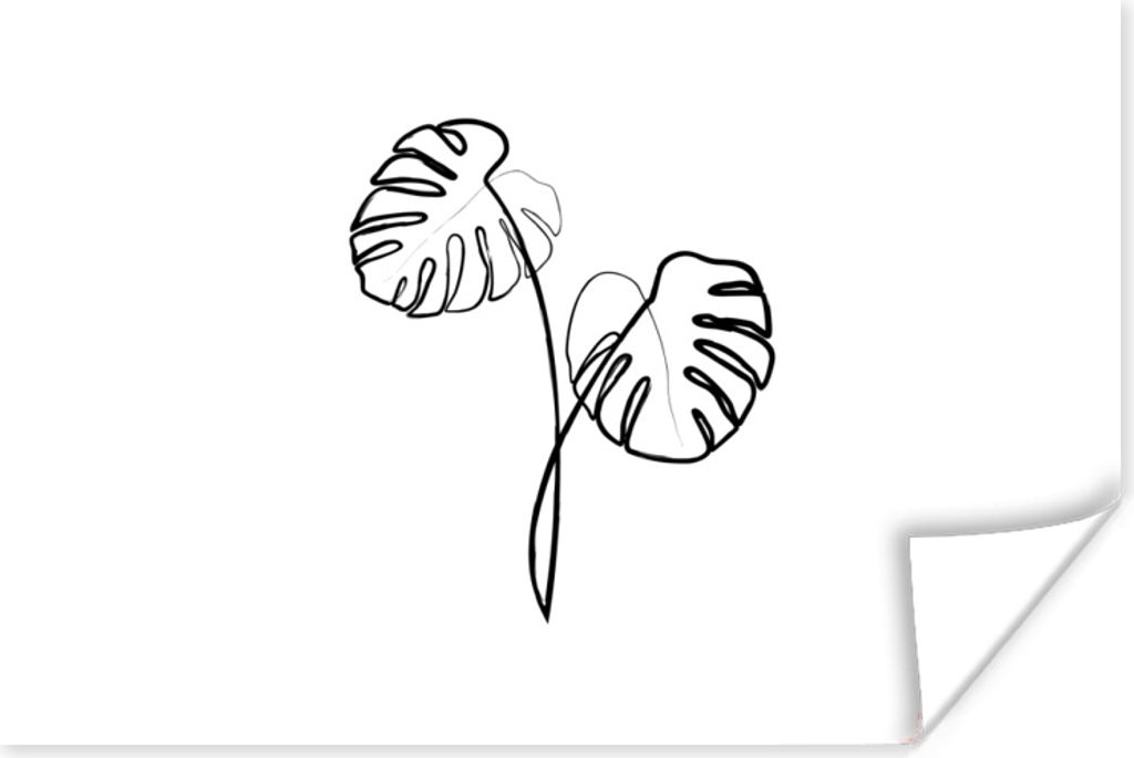 MuchoWow Poster Monstera - Pflanzen - Strichzeichnung 30x20 cm - Plakate - Print
