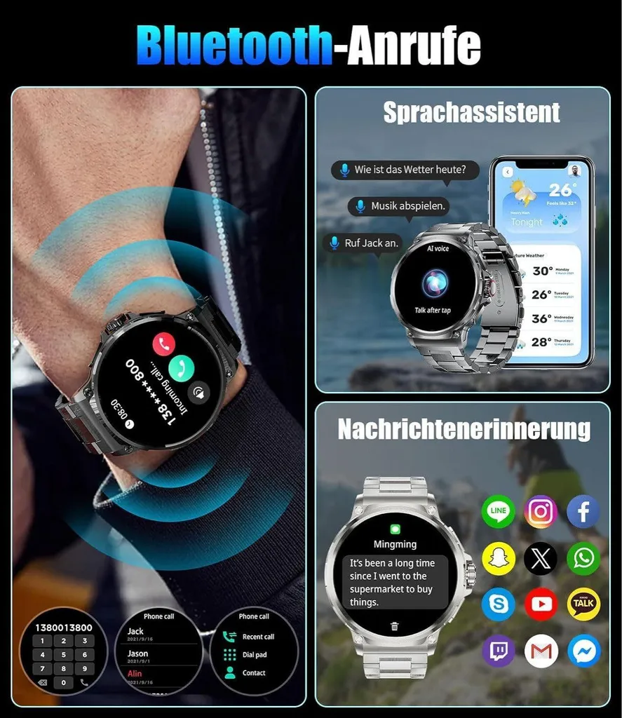 Montre de Sport Connectée avec Appels Mains Libres pour Homme Actif Noir