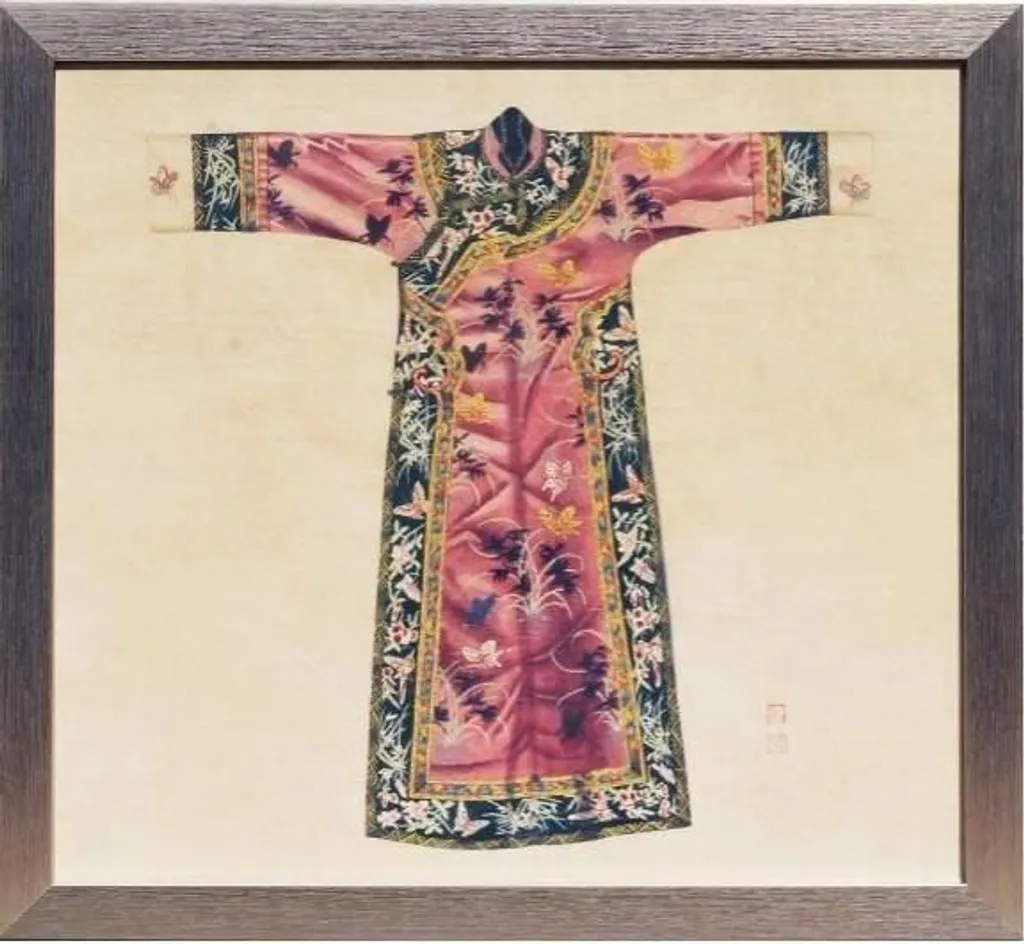 Peinture Qipao rose cadre en bois Fine Asianliving 33x36 cm de Qualité