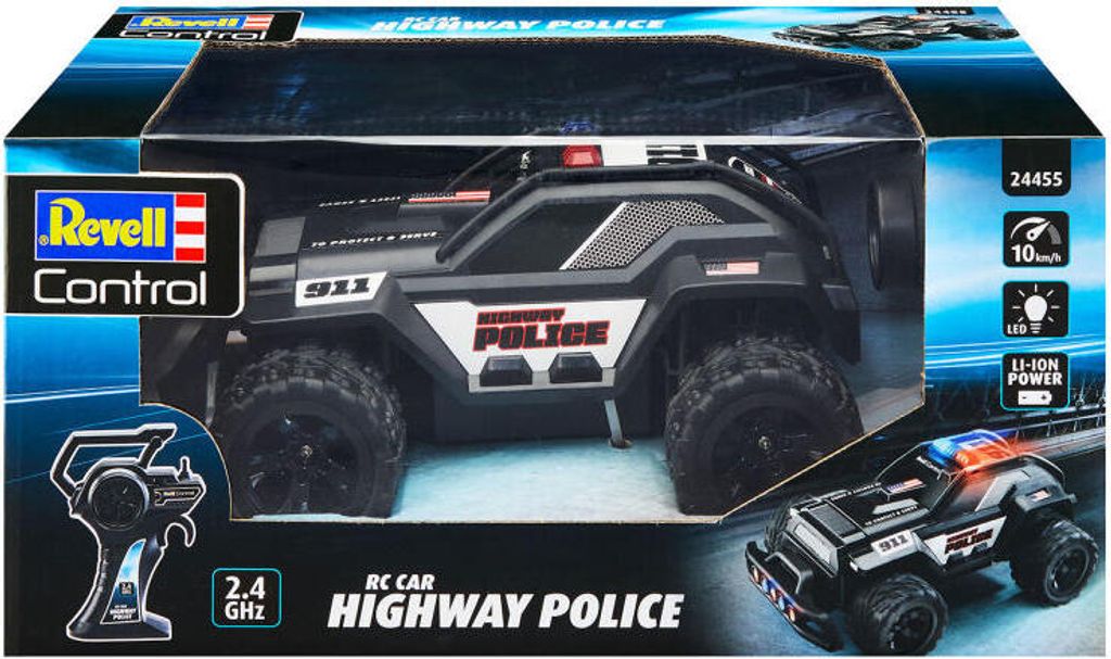 Revell Control - Voiture Télécommandée Police - RC 2,4 GHz - LED - 15 Km/h - Intérieur/Extérieur - 28 Cm