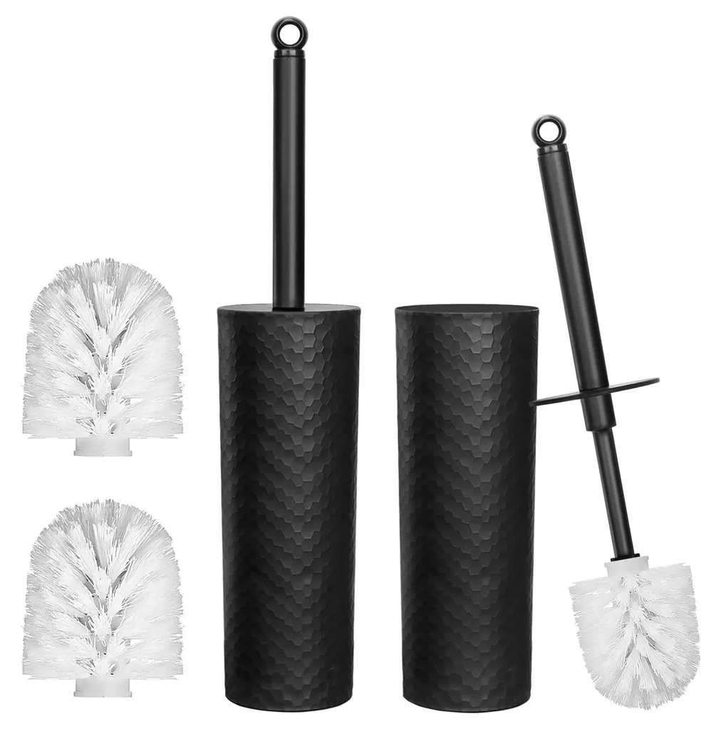 Lot de 2 Brosses de Toilettes Noires Fermées avec Support Compact Robuste