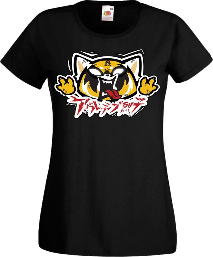 Damen T-Shirt Manga Anime Aggretsuko 02 Aggresive Panda, Lady XS / Schwarz
