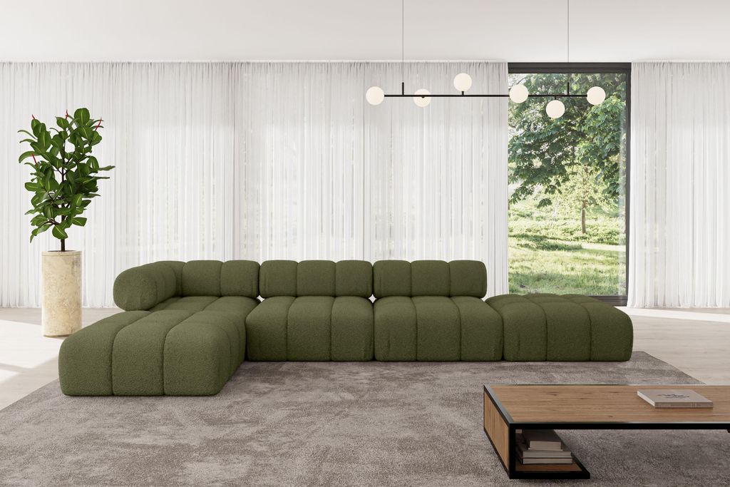 ALTDECOR Modulares Sofa Ecksofa in L-Form - Kerru-L2 - 380x190x70 cm Grün universal, links/rechts Corner modular Sofa Eckcouch Couch Wohnlandschaf...