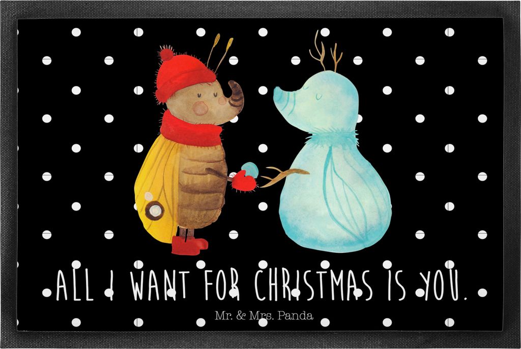Mr. & Mrs. Panda fußmatte Nachtfalter Schneemann 60 x 90 cm - Schwarz - Geschenk, Gummimatte, Schnee, bodenmatte, Winter, Weihnachten, Outdoor-Mat...