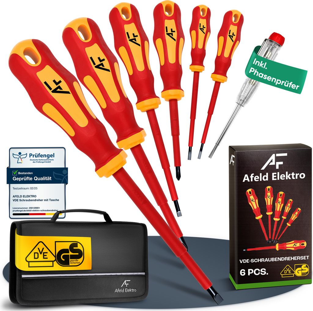Schraubendreher Set VDE 1000V – Elektriker & Elektro Schraubenzieher mit Phasenprüfer & Tasche