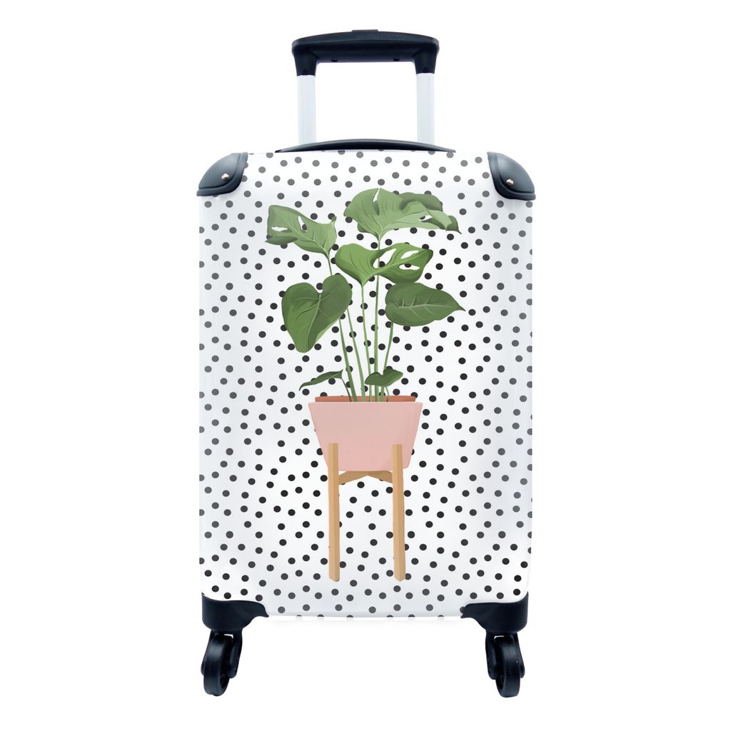 MuchoWow Koffer Handgepäck Trolley Rollkoffer Kleine Reisekoffer mit 4 Rollen - Pflanze - Monstera - Blumentopf - Cabin Size < 55x40x23 cm & 55x...